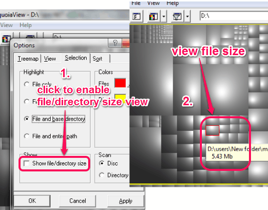 show file and directory size