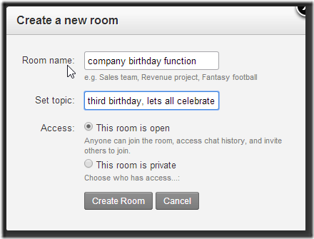 Hipchat create room