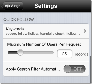 Quick Follow Settings