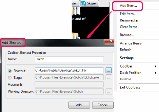 add item using context menu