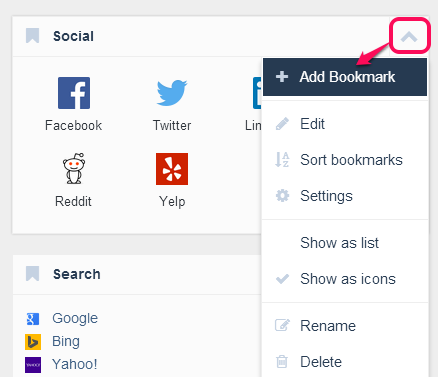 add new bookmark to bookmark widget