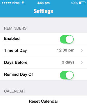 birthday reminder plus settings