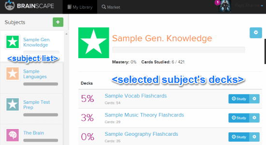 brainscape main ui