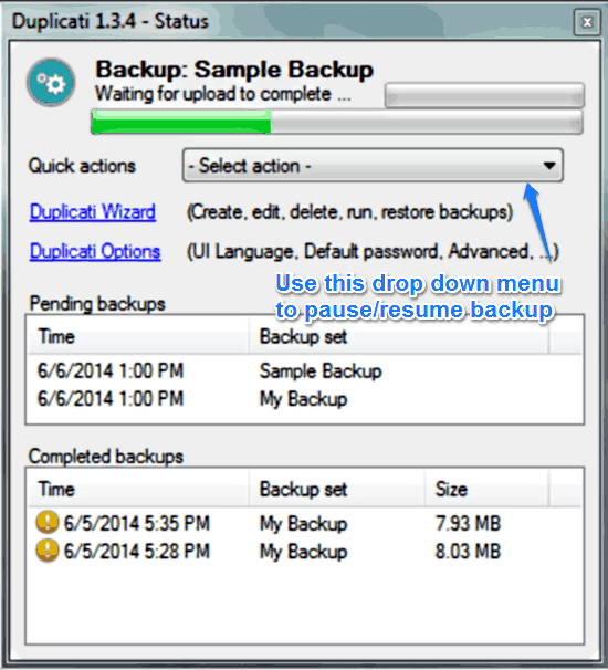 duplicati backing up prompt