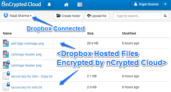 ncrypted cloud main ui