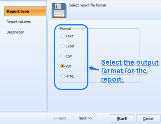 report format select