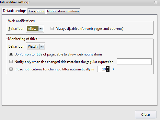 tab notifier settings