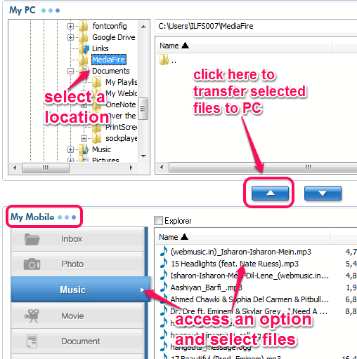 transfer files from Android to PC