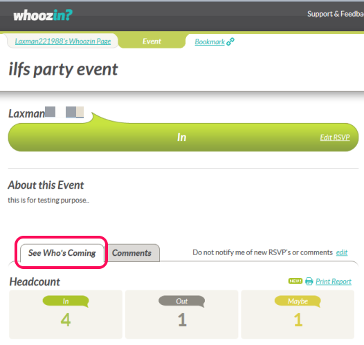 Whoozin- free online RSVP service