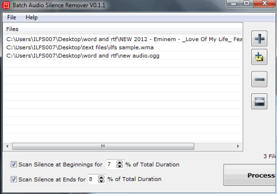 Batch Audio Silence Remover- interface