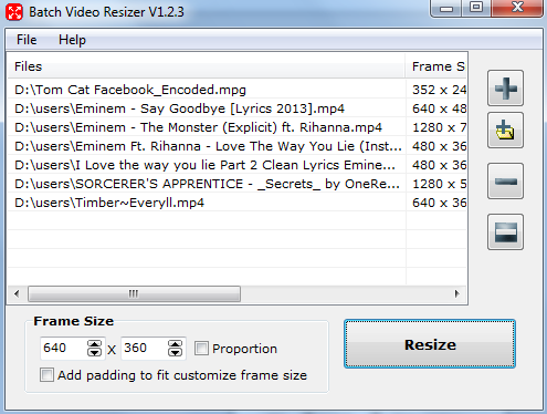 Batch Video Resizer- interface