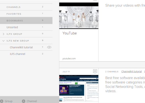Channelkit- bookmark webpages and organize into channels
