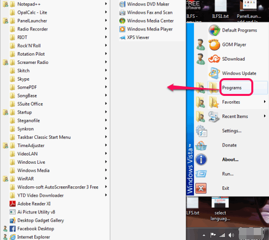 Taskbar Classic Start Menu- expanded menu