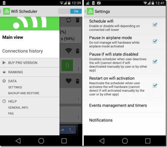 Wifi Scheduler settings