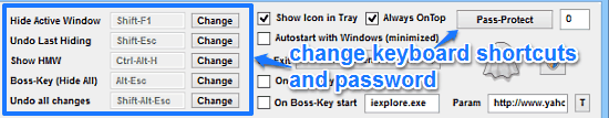 change shortcuts and password