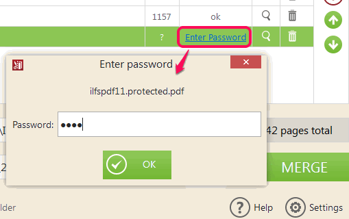enter password for password protected PDF files