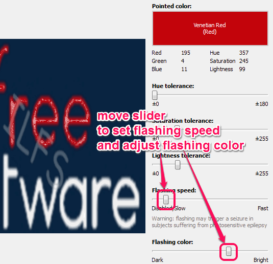 move slider to set flashing speed and color