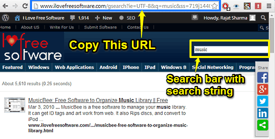 search string and url