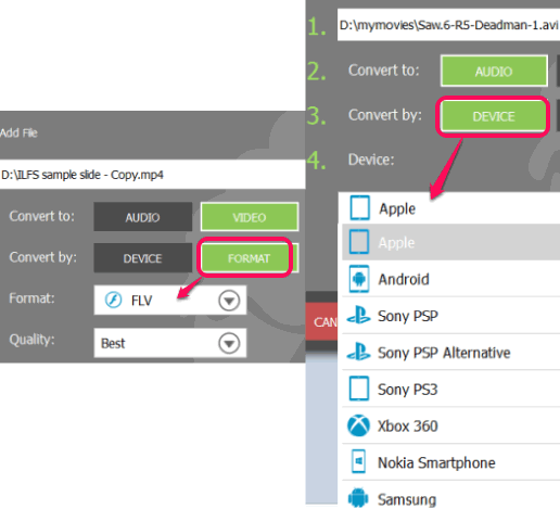 select output type and format