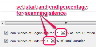 set silence percentage for scanning