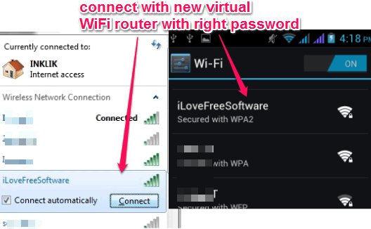 connect with new virtual wifi router