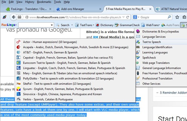 text to speech addons firefox 1