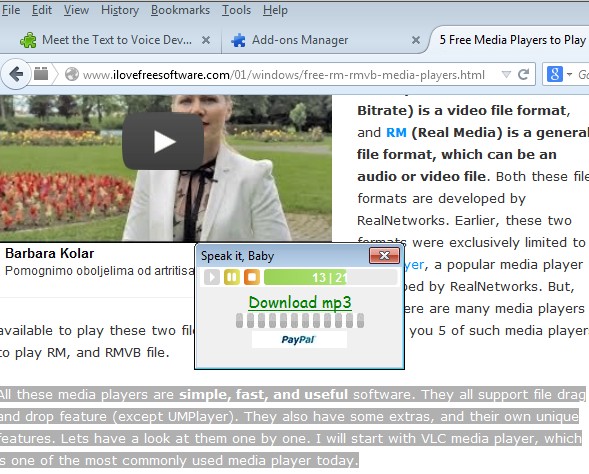 text to speech addons firefox 3