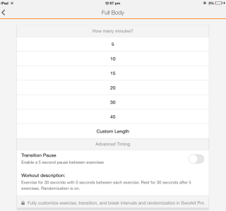 Choose Time Length for Workout