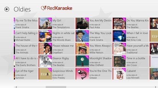 Red Karaoke categorically sorted songs