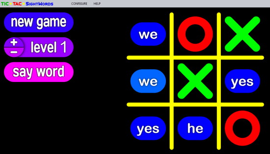 Tic-Tac-SightWords- interface