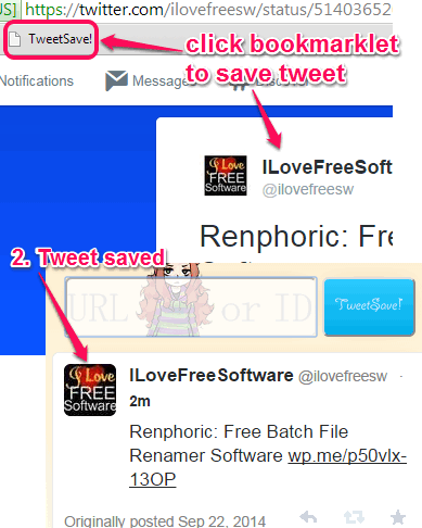 click bookmarklet to save tweet