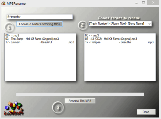 mp3 renamer in action