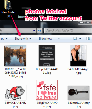 photos fetched from Twitter account