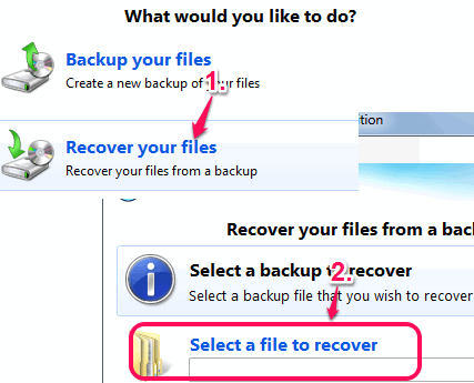 select backup file to recover