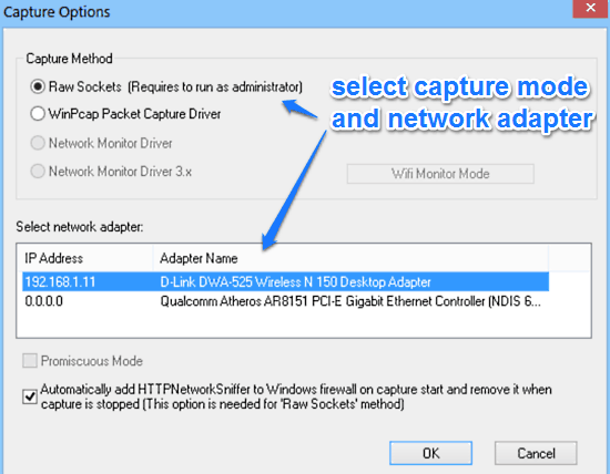 select capture method