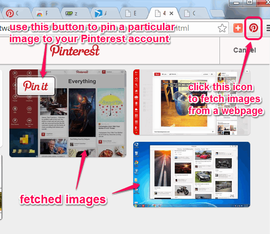 use Pin It icon to fetch images from webpage