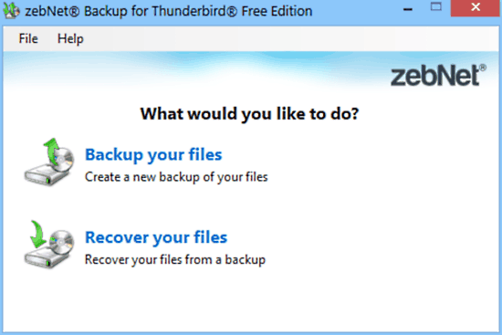 zebnet backup for thunderbird mainui