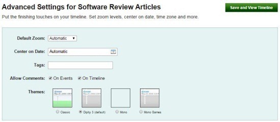 Dipity Timeline Advanced Settings