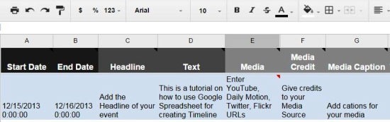 Timeline JS Spreadsheet