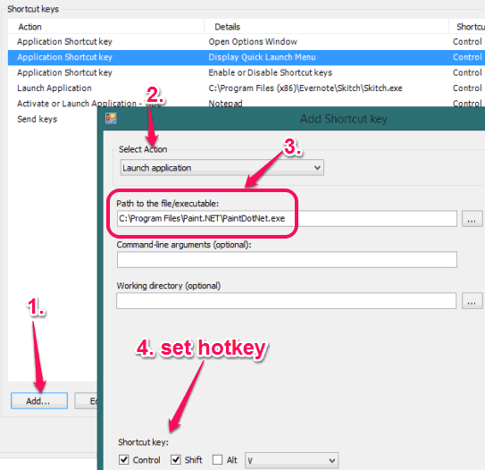 add application or file and set custom hotkey