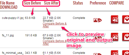 compare before and after size of images