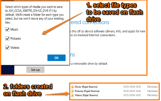 default save locations created on flash drive