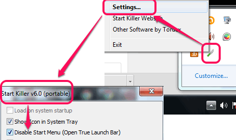 disable start menu option