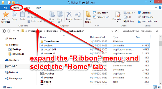 expanded ribbon menu