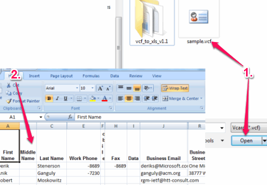 open vcf file and save in xls