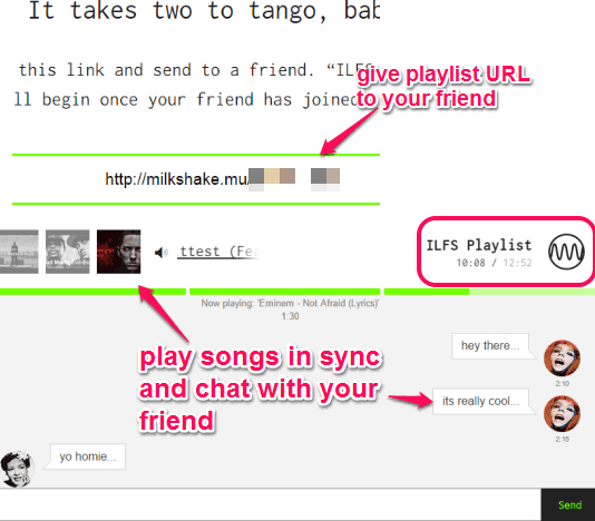 share playlist with friend and start playlist in sync