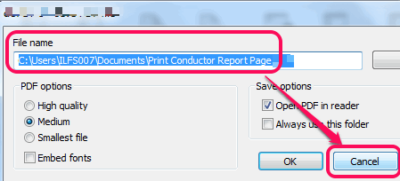 use Cancel button to skip printing of infromation page