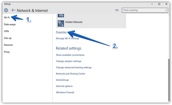 windows 10 access wifi properties