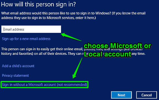 windows 10 choose account type