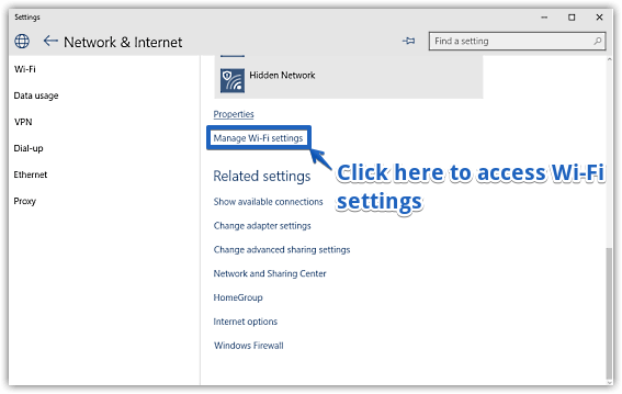 windows 10 manage wifi settings